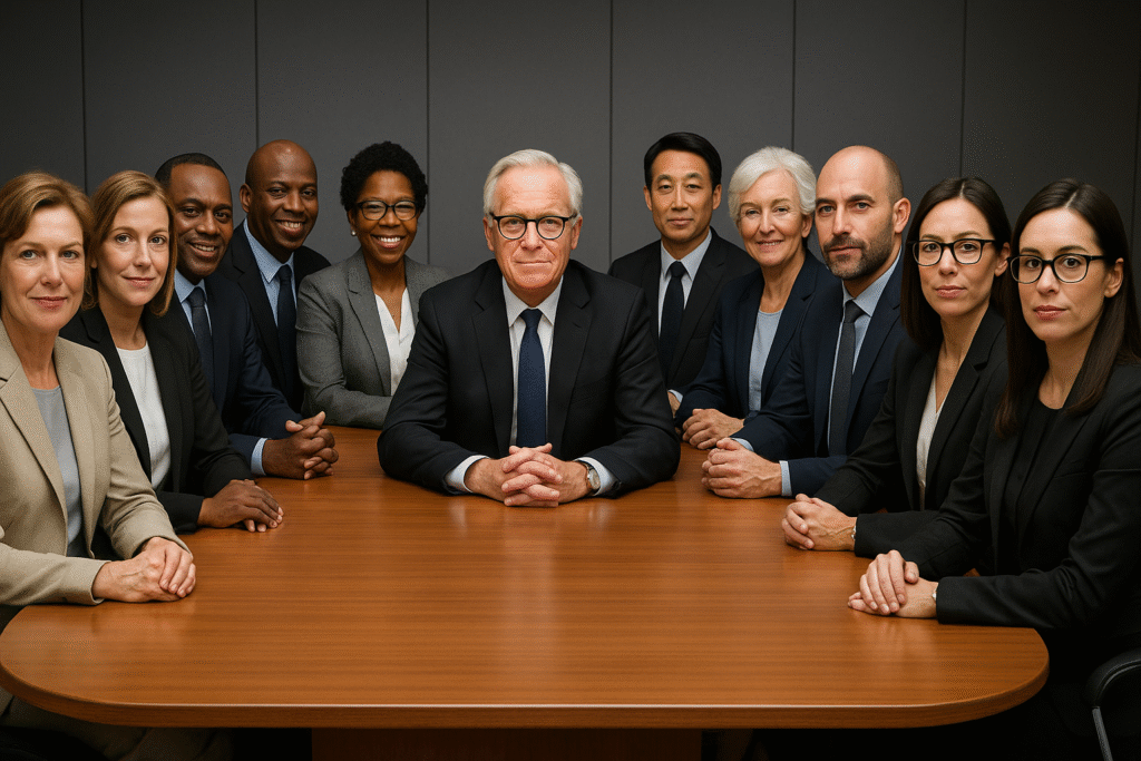 Leder DNA af Rasmus Ankersen | Coaching for ledere og medarbejdere chefer omkring et bord